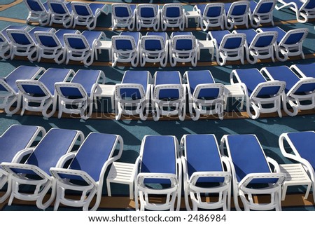 empty sun loungers on the top deck of a cruise ship Puerto Rico Greater Antilles Caribbean lesser antillies west indies