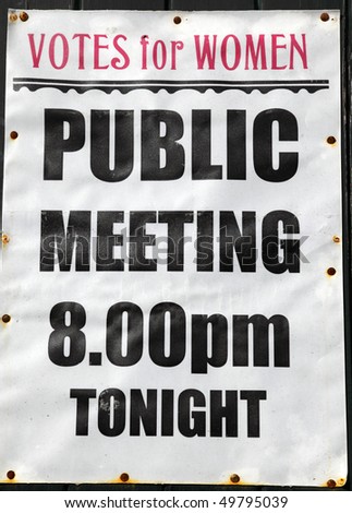 old public meeting poster for votes for women