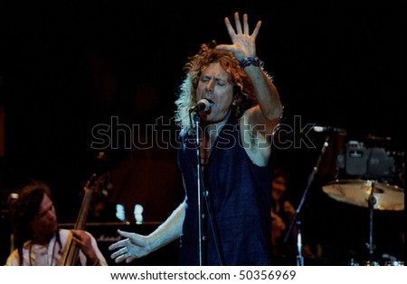 GEORGE, WA - May 27: Singer Robert Plant of Led Zeppelin performs on stage at The Gorge Amphitheater May 27, 1995 in George, Wa.
