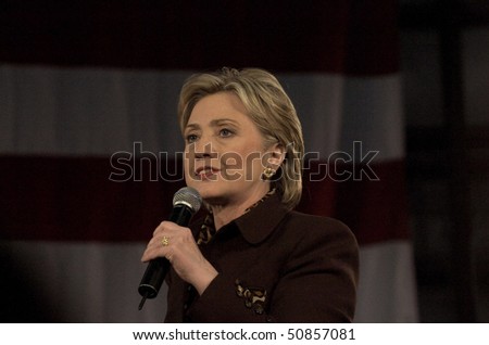 SEATTLE, WA - FEB 7: Hillary Clinton speaks to a crowd at Pier 30 on February 7, 2008 in Seattle Wa.