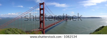 Panoramic view of San Francisco Bay, and the Golden Gate Bridge, of course.