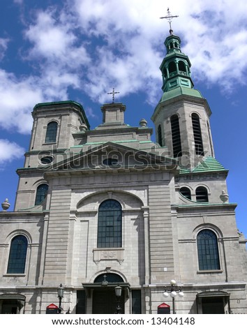 Facade of the historic cathedral in Quebec City, Quebec, Canada.
