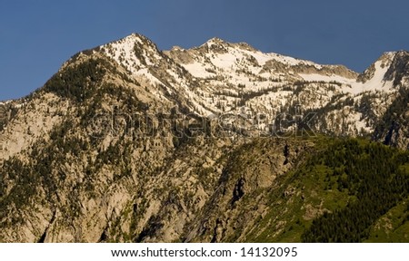 Peaks of the Wasatch Mountains, east of Salt Lake City Utah, still with snow on top.