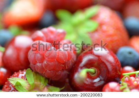 variety of soft fruits, strawberries, raspberries, cherries, blueberries, currants