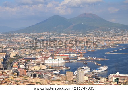 NAPLES, ITALY - AUGUST 17, 2014: Picturesque summer panorama of Naples and Vesuvius, Italy. Naples is the capital of Campania region and the third-largest municipality in Italy