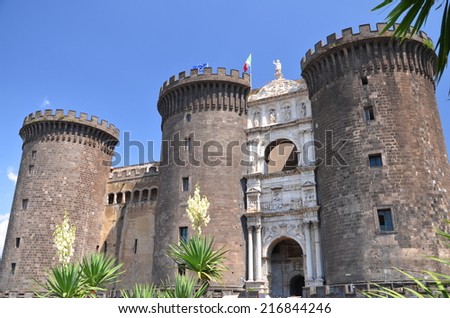 NAPLES, ITALY AUGUST 17, 2014: Majestic Castel Nuovo in Naples, Italy. Castel Nuovo was built in 1282 and is located in central Naples.