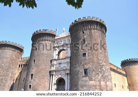 NAPLES, ITALY AUGUST 17, 2014: Majestic Castel Nuovo in Naples, Italy. Castel Nuovo was built in 1282 and is located in central Naples.