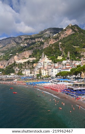 AMALFI, ITALY - AUGUST 16, 2014: Picturesque summer landscape of town Amalfi, Italy. Amalfi is surrounded by cliffs and coastal scenery. It is included in theUNESCO World Heritage Sites