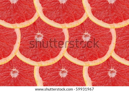 Composition made of slices of red grapefruits