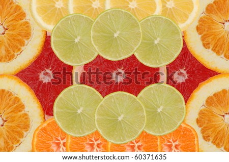 Composition made of slices of tropical fruits