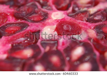 Close-up of pulp of pomegranate cut in half