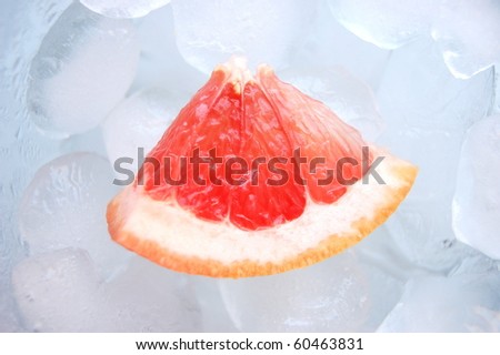 Red grapefruit on ice