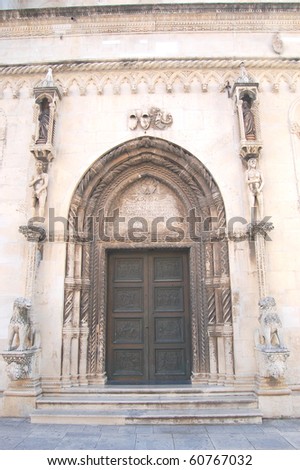 Side door of St. James Cathedral in Sibenik, Croatia
