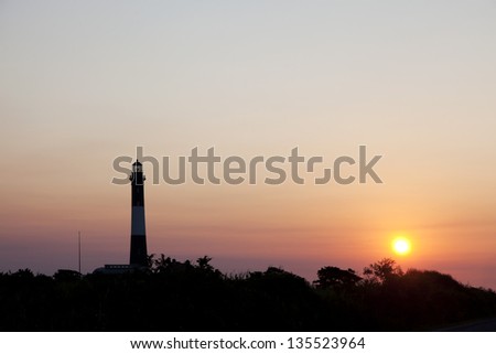 Fire Island Lighthouse at sunrise. Fire Island National Seashore Long Island, New York.