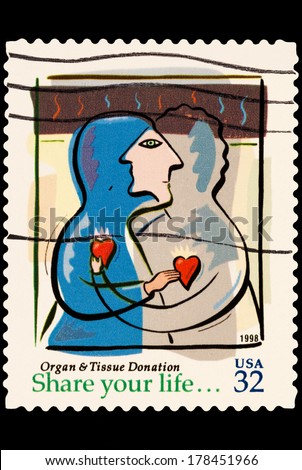 UNITED STATES OF AMERICA - CIRCA 2014: stamp printed in USA shows organ and tissue donation, USA 32c, circa 2014