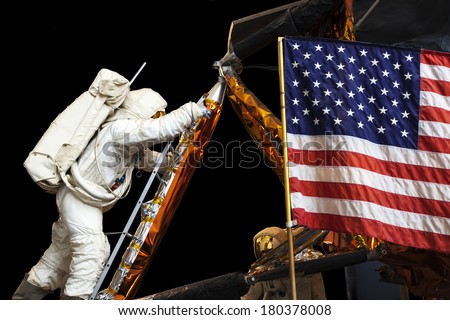 UNITED STATES OF AMERICA - CIRCA 2014: A display shows man landing on the moon, USA, circa 2014
