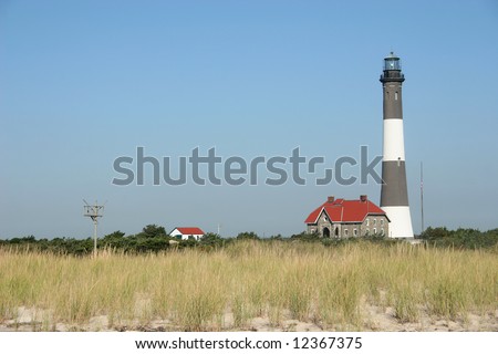 View of the historic Fire Island Lighthouse on Fire Island, New York.