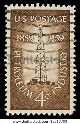 Petroleum Industry postal stamp was issued in 1959. Picturing the first oil well at Titusville, Pennsylvania.