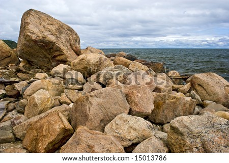 Glacial debris by the seashore of the Long Island Sound located in Long Island, New York.