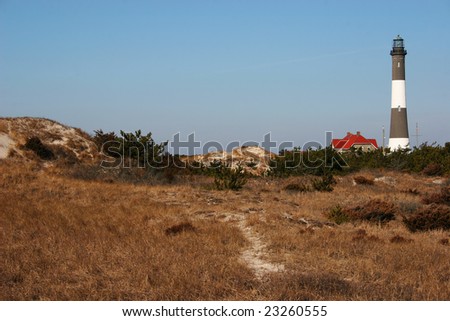 Wide view of Fire Island Lighthouse. Located at Fire Island National Seashore, Long Island, New York