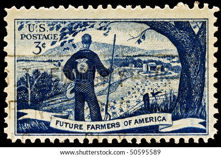 UNITED STATES - CIRCA 1950\'s : A stamp printed in United States. Agriculture scene and future farmer. United States - CIRCA 1950\'s