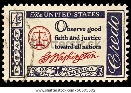 UNITED STATES - CIRCA 1960\'s : A stamp printed in United States. A quotation by George Washington. \