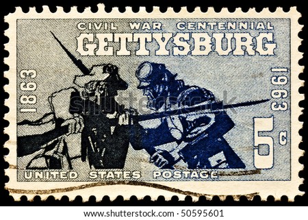 UNITED STATES - CIRCA 1960\'s : A stamp printed in United States.  The battle of Gettysburg. American Civil War. United States - CIRCA 1960\'s