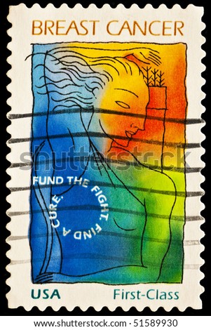 UNITED STATES - CIRCA 1990\'s : A stamp printed in United States. Breast cancer. Fund the fight, find a cure postal stamp. United States - CIRCA 1990\'s