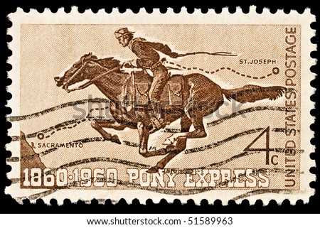 UNITED STATES - CIRCA 1960\'s : A stamp printed in United States. Honoring 100 yrs of the Pony Express the first American mail delivery system. United States - CIRCA 1960\'s