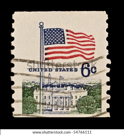 UNITED STATES - CIRCA 1960\'s : A stamp printed in United States. Flag Over White House. United States - CIRCA 1960\'s