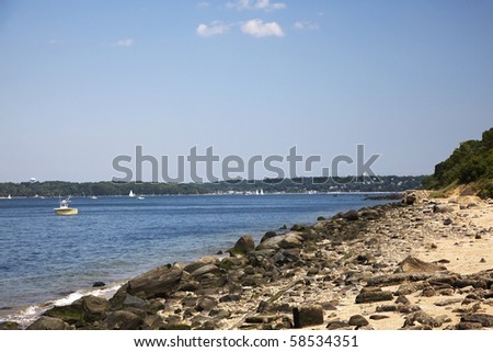 View of the shore at Sands Point Preserve. Long Island Sound, Long Island, New York