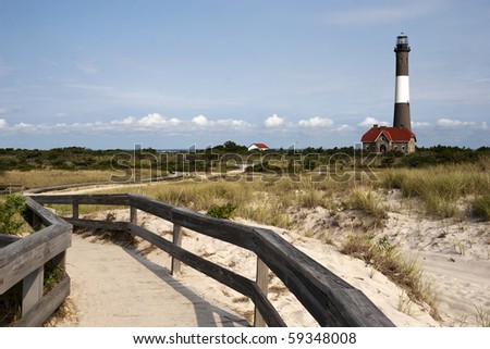 Path to the famous Fire Island Lighthouse located on Fire Island National Seashore, Long Island, New York