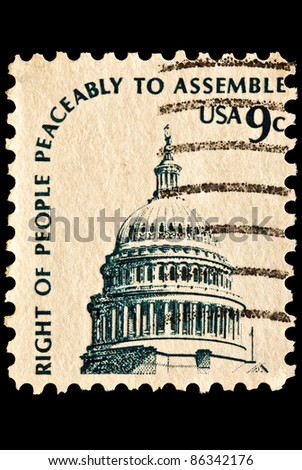 UNITED STATES - CIRCA 1970\'s : A stamp printed in United States. shows the dome of the United States Capitol with the text \