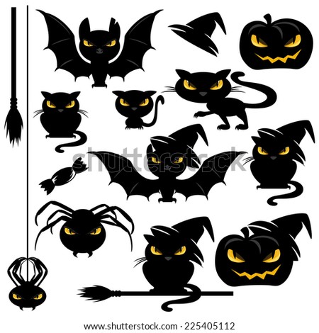 halloween monster design elements set - funny vector animals - cats, bats, spiders and pumpkins collection
