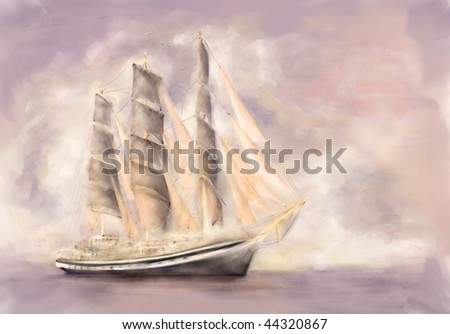 old ship painted in pastel shades