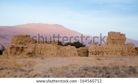 Ancient city ruins of Gaochang on the silk road at the edge of the Taklamakan desert and Tamrin basin in Xinjiang, China.