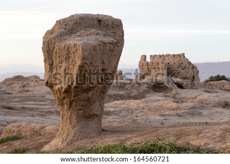 Ancient city ruins of Gaochang on the silk road at the edge of the Taklamakan desert and Tamrin basin in Xinjiang, China.