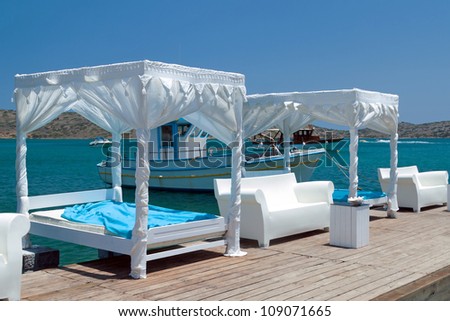 Luxury beds at Mirabello Bay on Crete, Greece