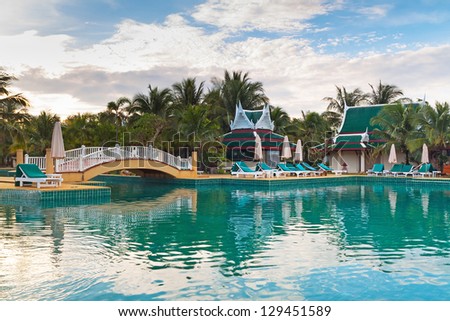 KOH KHO KHAO, THAILAND - NOV 3: Scenery of swimming pool at Andaman Princess Resort & SPA. Hotel was destroyed by tsunami in 2004 and rebuild, Koh Kho Khao, Phang Nga in Thailand on Nov. 3, 2012.