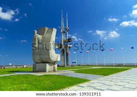 GDYNIA, POLAND - MAY 19: Joseph Conrad monument at Baltic Sea in Gdynia on 19 May 2013. This anchor-shaped monument was made for famous sea book writer coming from Poland.