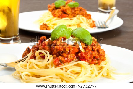 Spaghetti pasta with tomato beef sauce