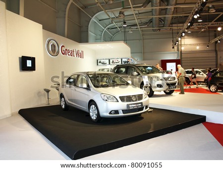 SOFIA, BULGARIA - JUNE 19: Chinese car manufacturer Great Wall with models Voleex C30 and Hover H6 on display at the 2011 Sofia International Motor Show on June 19, 2011 in Sofia, Bulgaria