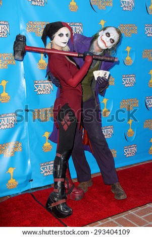 BURBANK - JUNE 25: Cosplayers Harley Quinn and The Joker arrive at the 41st Annual Saturn Awards on Thursday, June 25, 2015 at the Castaway Restaurant in Burbank, CA.