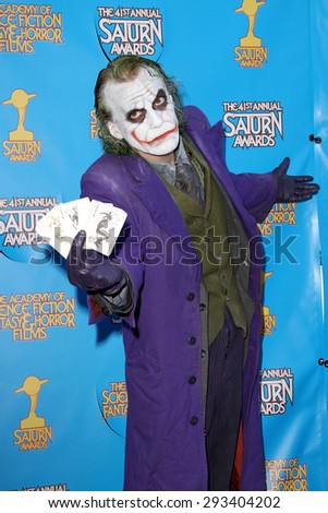 BURBANK - JUNE 25: Cosplayer as The Joker arrives at the 41st Annual Saturn Awards on Thursday, June 25, 2015 at the Castaway Restaurant in Burbank, CA.