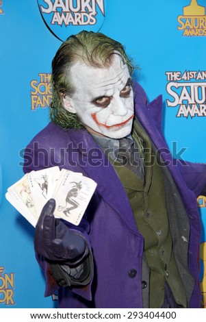 BURBANK - JUNE 25: Cosplayer as The Joker arrives at the 41st Annual Saturn Awards on Thursday, June 25, 2015 at the Castaway Restaurant in Burbank, CA.