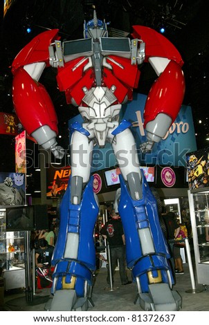 SAN DIEGO, CA - JULY 20: A giant Transformers Optimus Prime robot at the Hasbro booth during preview night at the 2011 Annual Comic Con International convention on July 20, 2011 in San Diego, CA