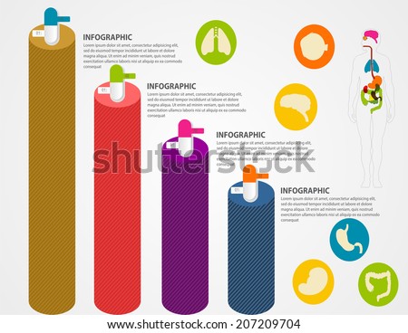 Medical, health and health icons and data elements, info graphic heart, brain , kidney and other human organs symbols