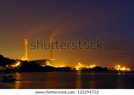 industrial power plant night landscape with lights