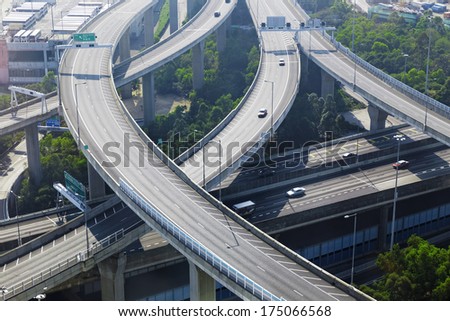 Aerial View Of The City Overpass In Early Morning, Hongkong,Asia China