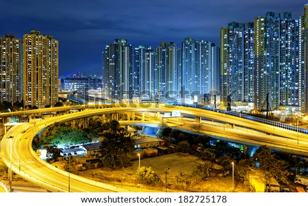 traffic , aerial view of the city overpass at night, HongKong,Asia China